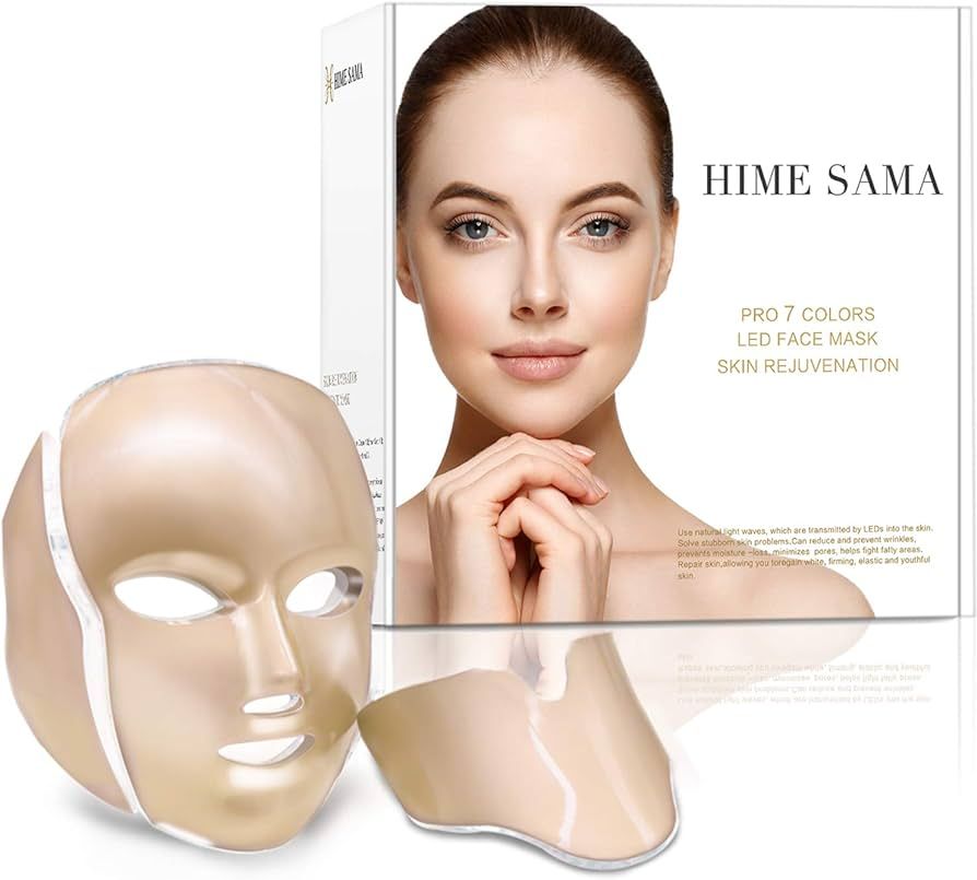 HIME SAMA LED Face Mask - 7 Color LED Mask for Face and Neck Skin Care, Blue & Red LED Face Mask,... | Amazon (US)