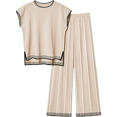 Ekouaer Womens Matching Sets Knit Sweater Sets 2 Pieces Outfits Pullover Tops Wide Legs Pants Lou... | Amazon (US)