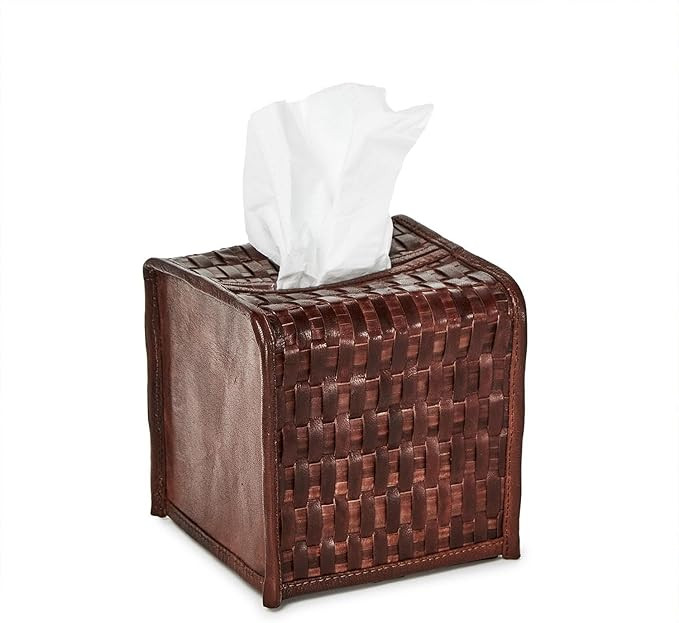 Two's Company Chestnut Woven Leather Tissue Box Cover, 5.5-Inch | Amazon (US)