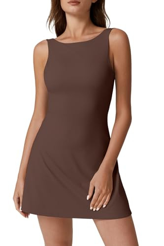 QINSEN Womens Open Back Tennis Dress Sleeveless Built in Shorts Golf Athletic Dress with Pockets | Amazon (US)