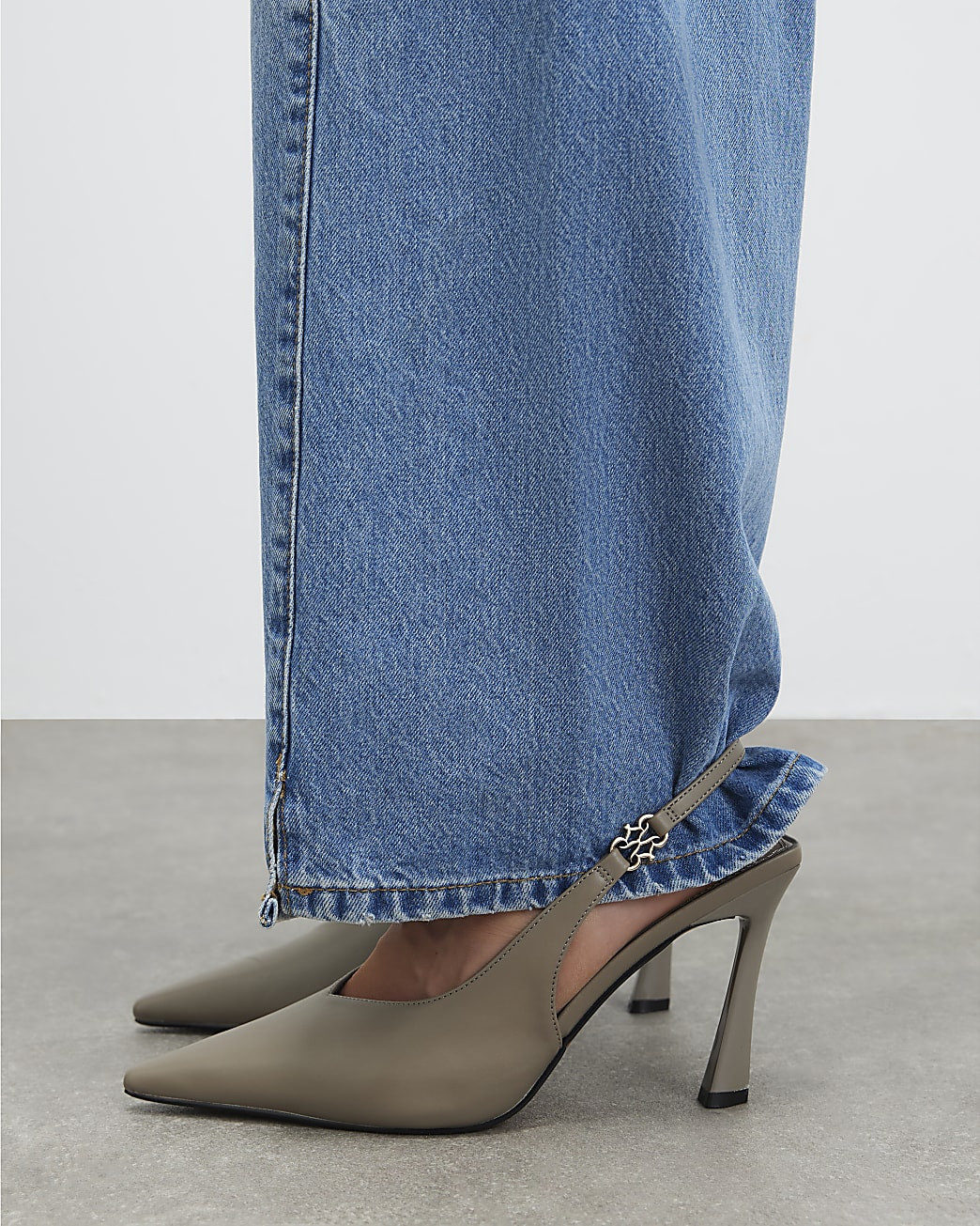 Grey Slingback Logo Court Heels | River Island UK & IE