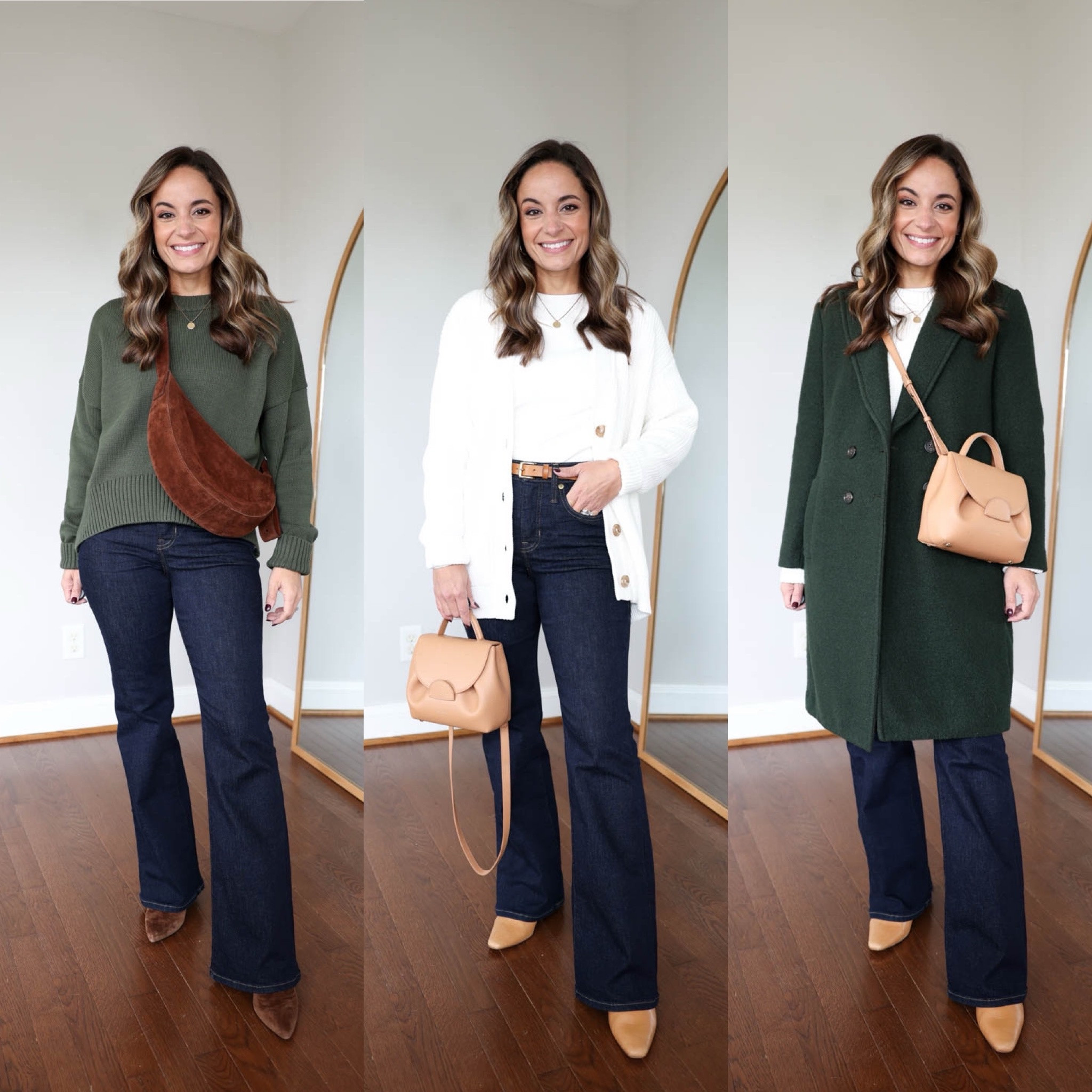 2024 fall casual capsule series: bootcut jeans 

White sweater (quince): xs 
Green sweater (quince): xs 
White cardigan (quince): xs 
Green coat (j.crew): petite 00 
White t-shirt (gap): xxs 
Bootcut jeans (j.crew): petite 24 

Unable to link tan bag, it’s from Polene, the un nano 

My measurements for reference: 4’10” 105lbs bust, waist, hips 32”, 24”, 35” size 5 shoe. 25” inseam measurement to my ankle bone.


#LTKFallSale #LTKSeasonal