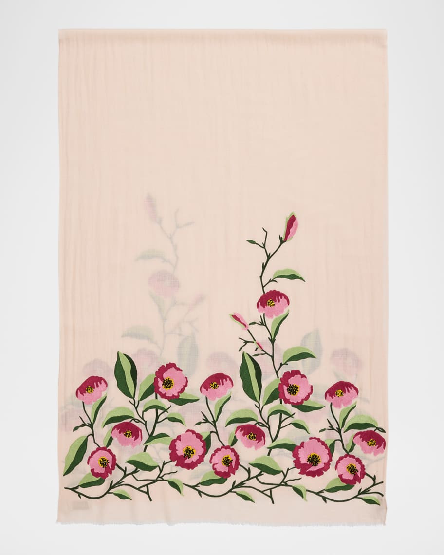Janavi India Big Blooming Merino Wool Blend Scarf | Neiman Marcus