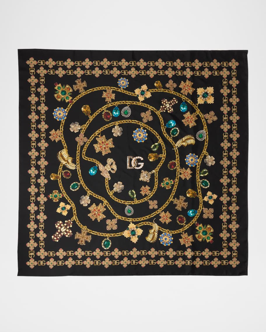 Dolce&Gabbana Floral Crystal Foulard Silk Scarf | Neiman Marcus