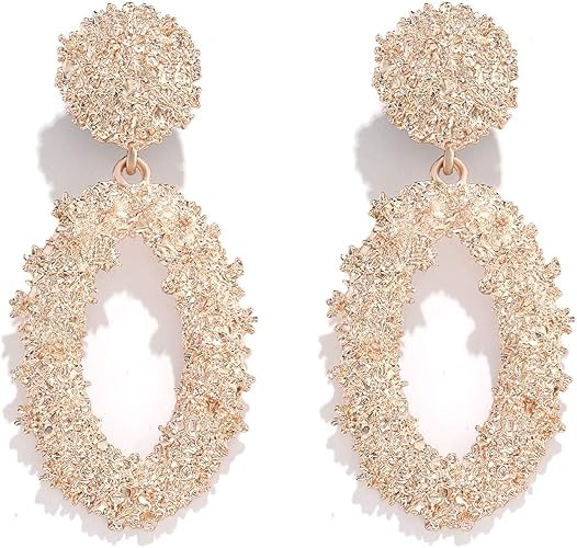 Statement Drop Earrings For Women Girls Boho Textured Dangle Earrings Gorgeous Geometric Oval Rai... | Amazon (US)