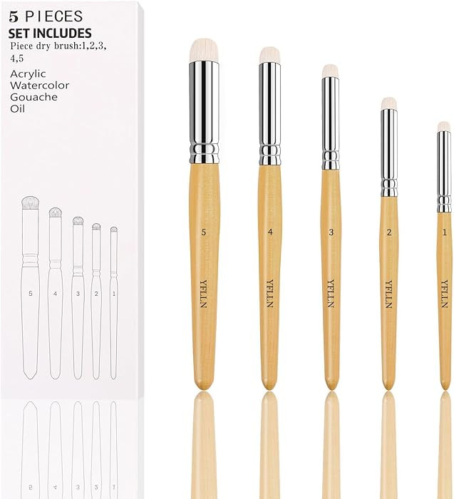 Drybrush Set, 5 Sizes Miniature Paint Brushes, Multipurpose, Animal Hair, White, Silver, for Adva... | Amazon (US)