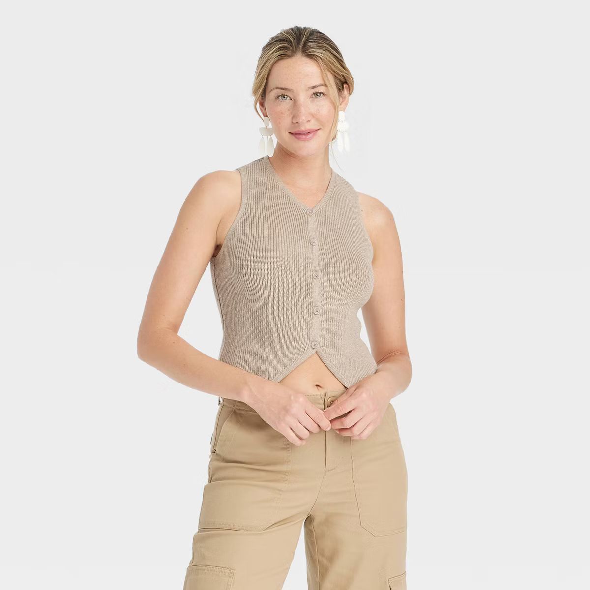 Women's Button-Front Sweater Vest - Universal Thread™ Charcoal Gray L | Target