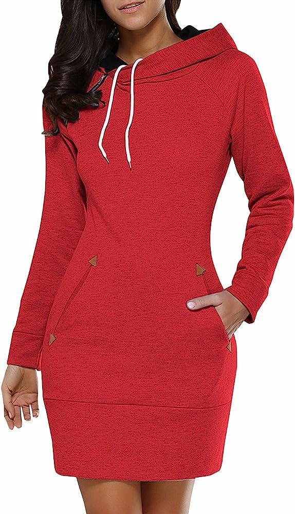 Women's Long Sleeve Cotton Slim Fit Midi Hoodie Dress with Pocket S-5XL | Amazon (US)