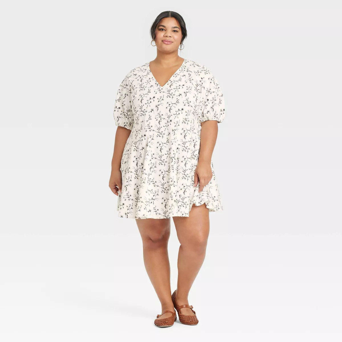 Women's Bell Elbow Sleeve Mini A-Line Dress - Universal Thread™ White Floral 2X | Target