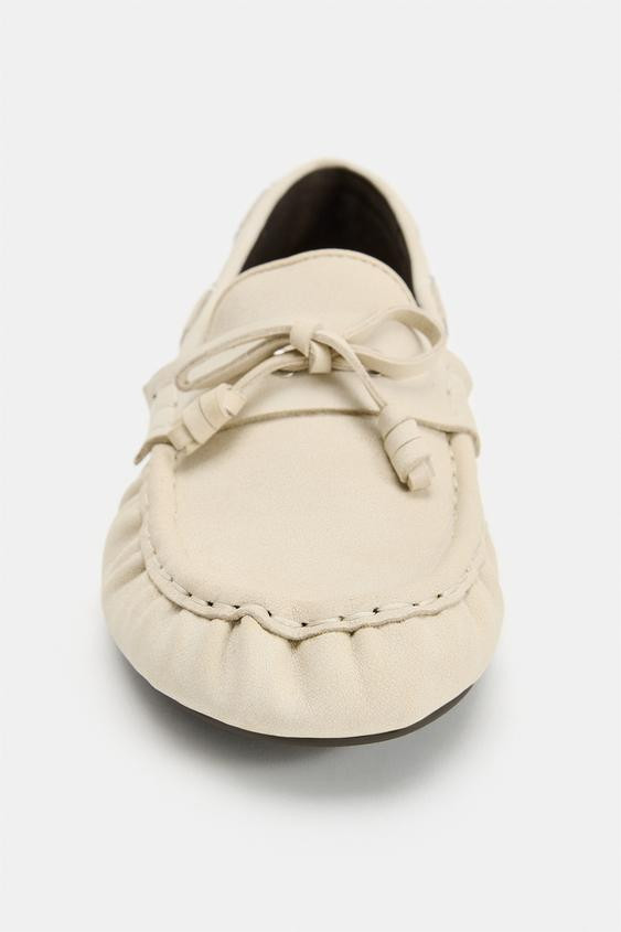 Zara - Leather Gathered Flat Loafers - Woman | Zara UK