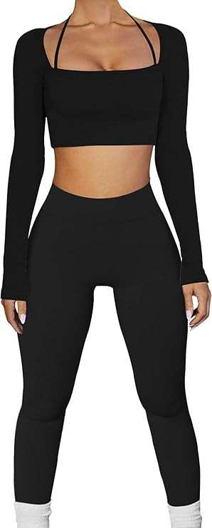 OLCHEE Womens Workout Sets 2 Piece - Seamless Ribbed Gym Outfits Short Sleeve Crop Top and Biker ... | Amazon (US)