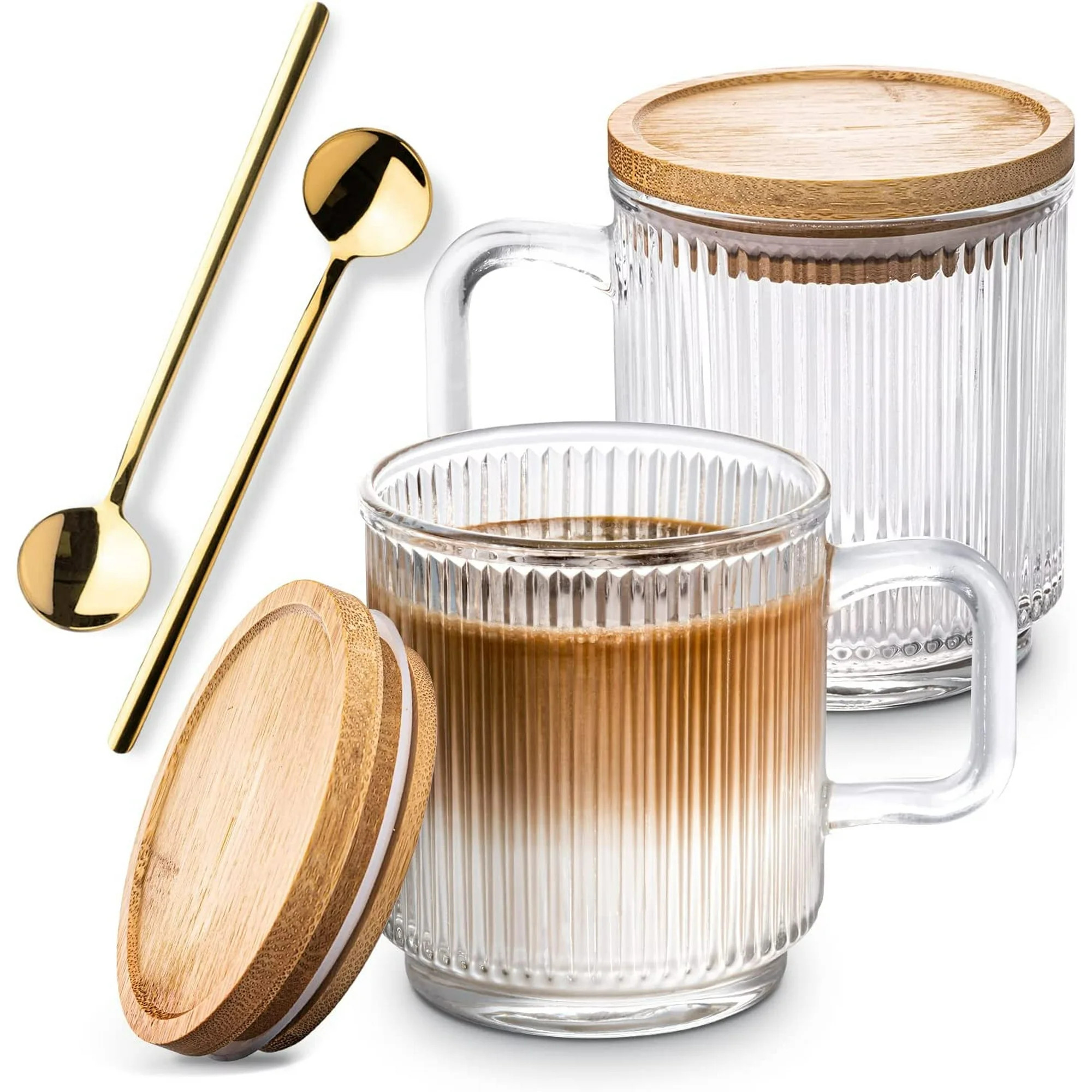 Combler Glass Coffee Mugs, Espresso Cups for Coffee Bar Accessories, Clear Coffee Mug Set of 2, 1... | Walmart (US)