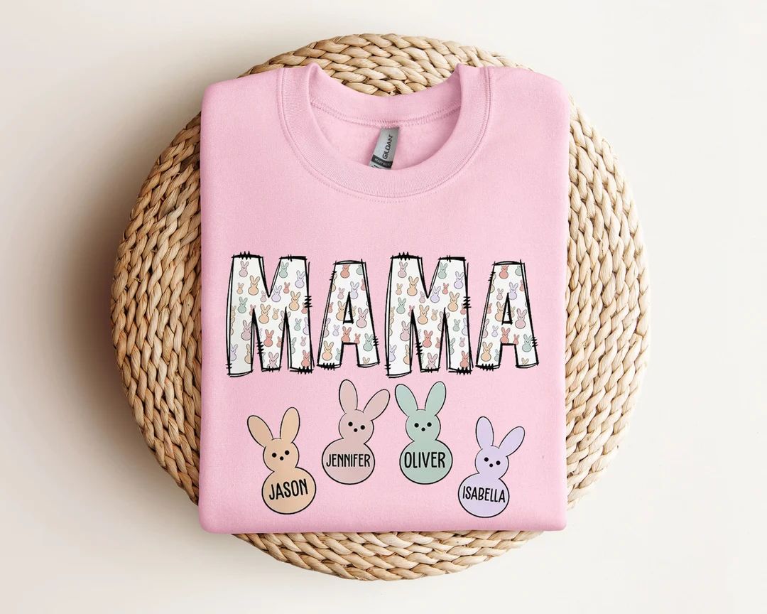 Custom Easter Mama Sweatshirt With Kids Names, Mama Easter Sweater, Mom Easter Shirt, Cute Easter... | Etsy (US)