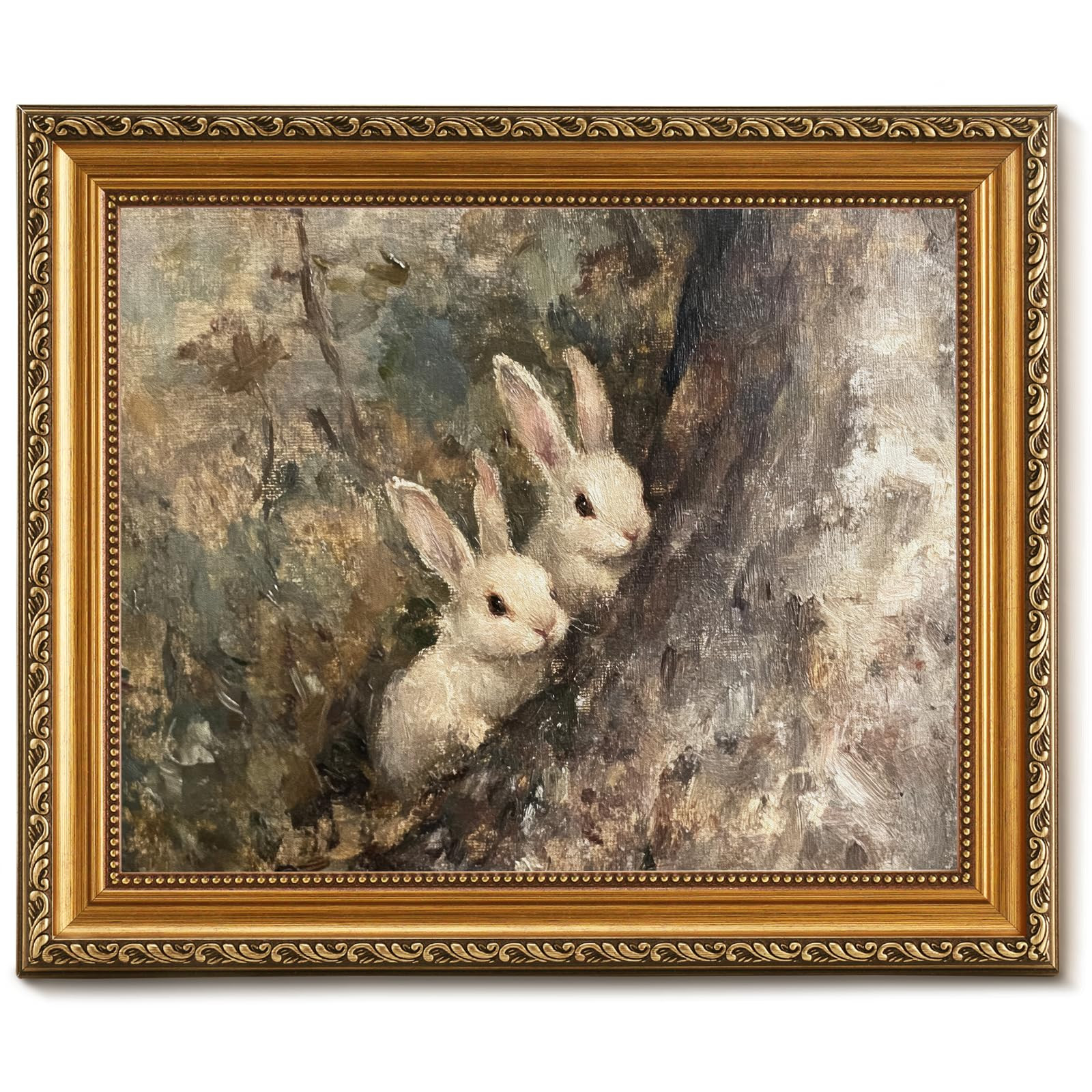 Vodefoad Vintage Gold Framed Bunny Wall Art Prints Decor Easter Rabbits in the Forest Canvas Oil ... | Amazon (US)