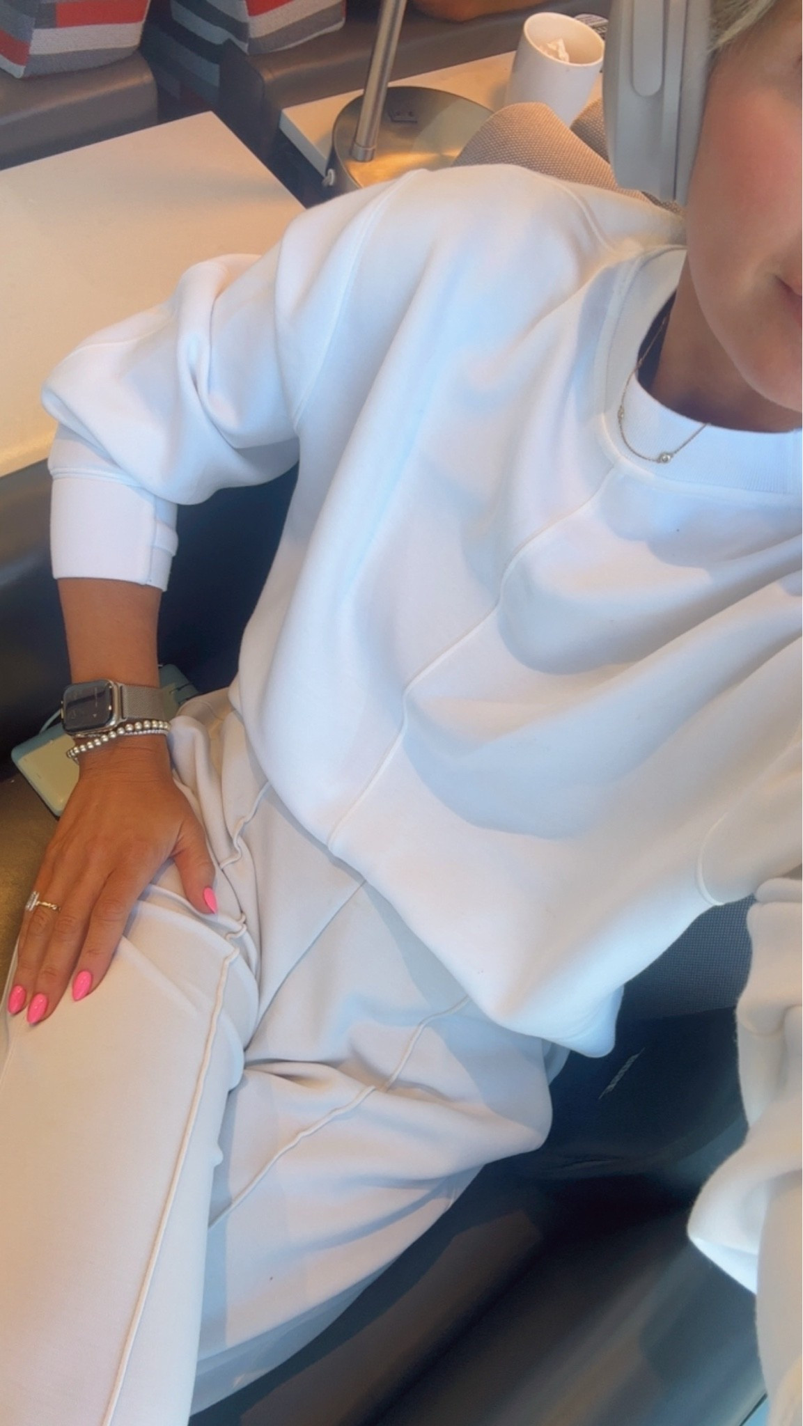 Cindy travel outfit. Wearing XS in both. I have these pants in black too. Perfect length and so comfy