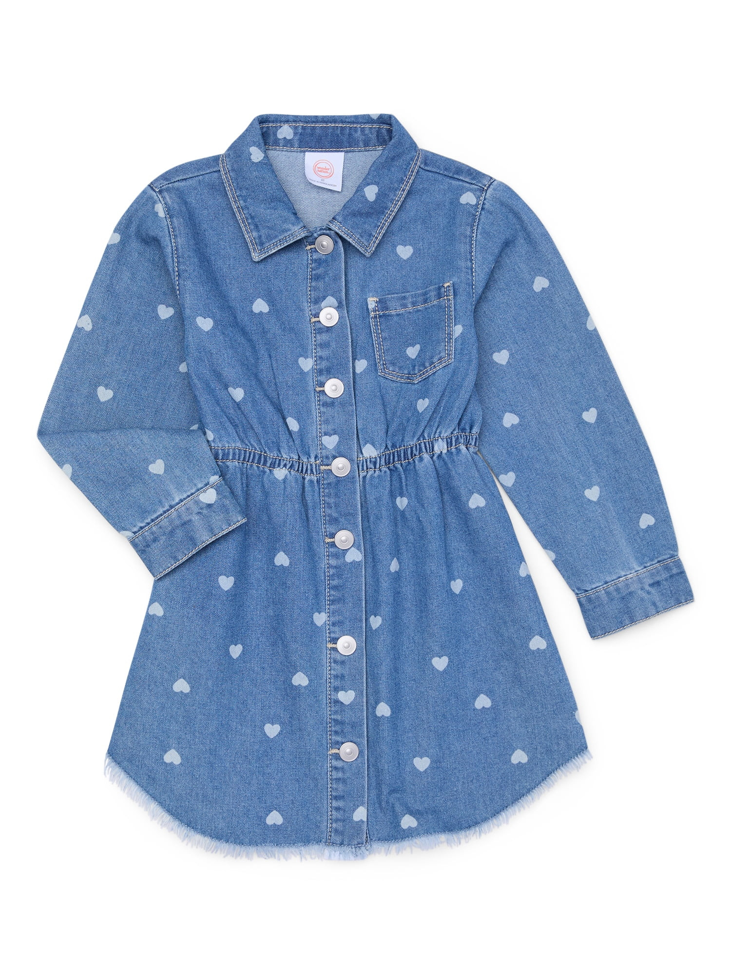Wonder Nation Toddler Girls Heart Print Denim Shirt Dress, Sizes 12M-5T | Walmart (US)