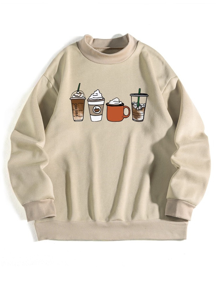 Drink & Pumpkin Print Thermal Pullover | SHEIN