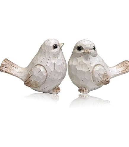 Set of 2 White Bird Decor for Home Decor, Farmhouse Bird Decor Bird Statue Sculpture - Decorative Carved Rustic Distressed Animal Bird Decor Ornaments - Collectible Bird Figurine | Spring | Amazon (US)