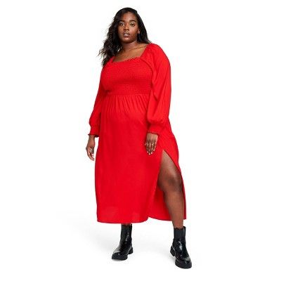 Women's Smocked Bodice Midi Dress - La Ligne x Target Red | Target