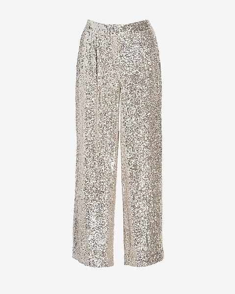 High Waisted Sequin Cropped Trouser Pant | Express