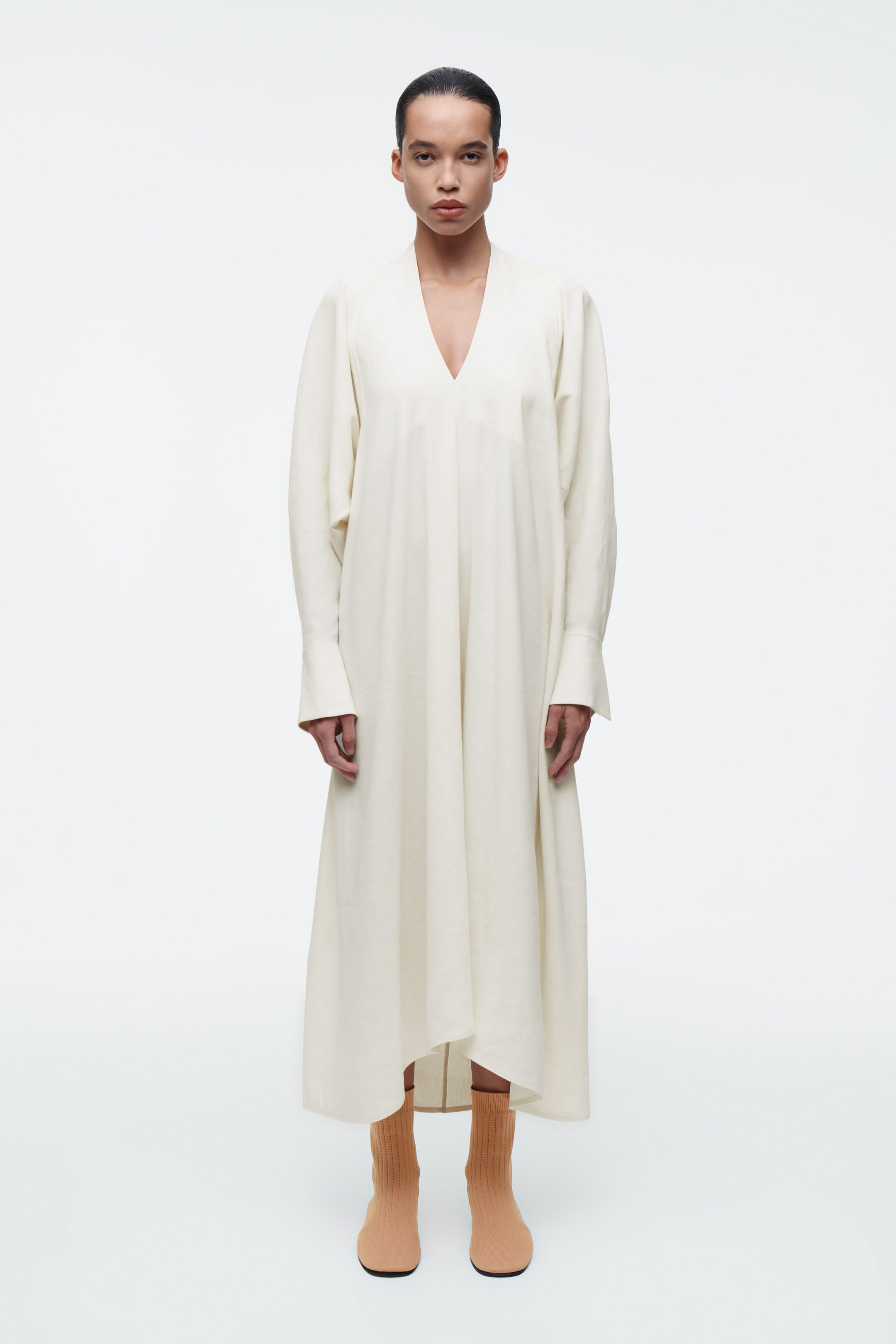 V-NECK LINEN SHIRT DRESS - ECRU | COS UK