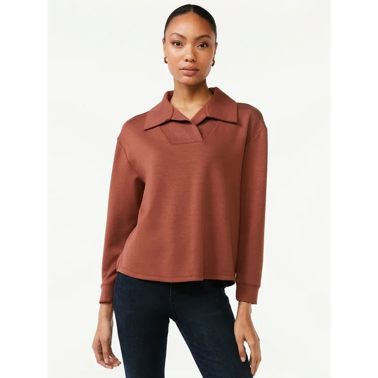 Scoop Women's Crossover Scuba Knit Polo Shirt | Walmart (US)