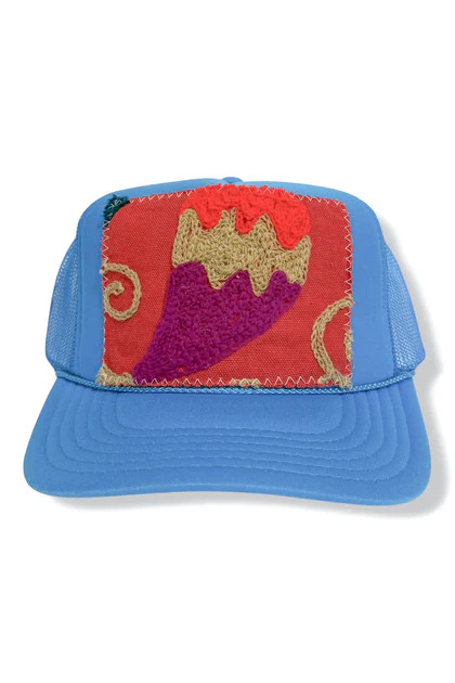 Suzani Neon Blue Kilim Patch Trucker Hat 7 | The Willow Tree