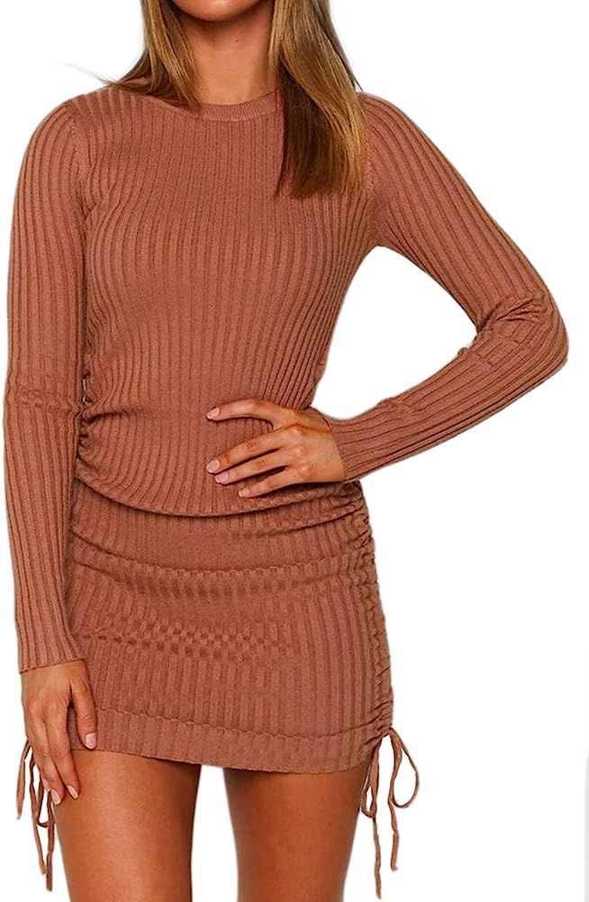 Eliacher Women Crewneck Long Sleeve Cable Knit Slim Fit Sweater Dress | Amazon (US)