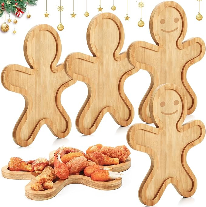 Suzile 4 Pcs Christmas Bamboo Serving Platter 15 x 9.8 Inch Reusable Bamboo Plates Wooden Charcut... | Amazon (US)