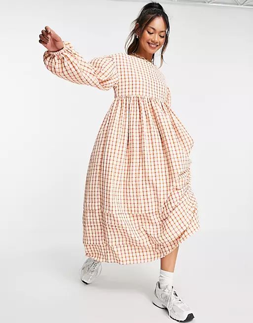 Ghospell midaxi dress with backless detail in red and white check | ASOS (Global)