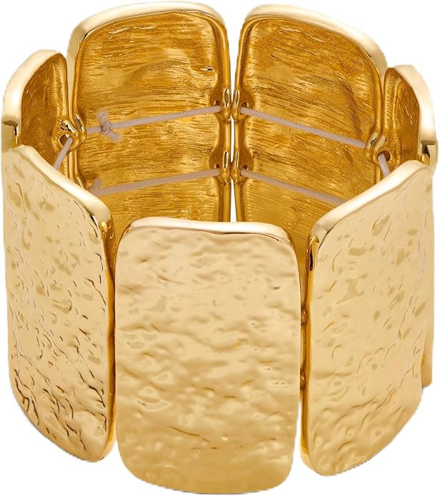 WOWORAMA Chunky Hammered Bangle Bracelets for Women Wide Gold Stretch Bangles Bracelet Boho Elast... | Amazon (US)