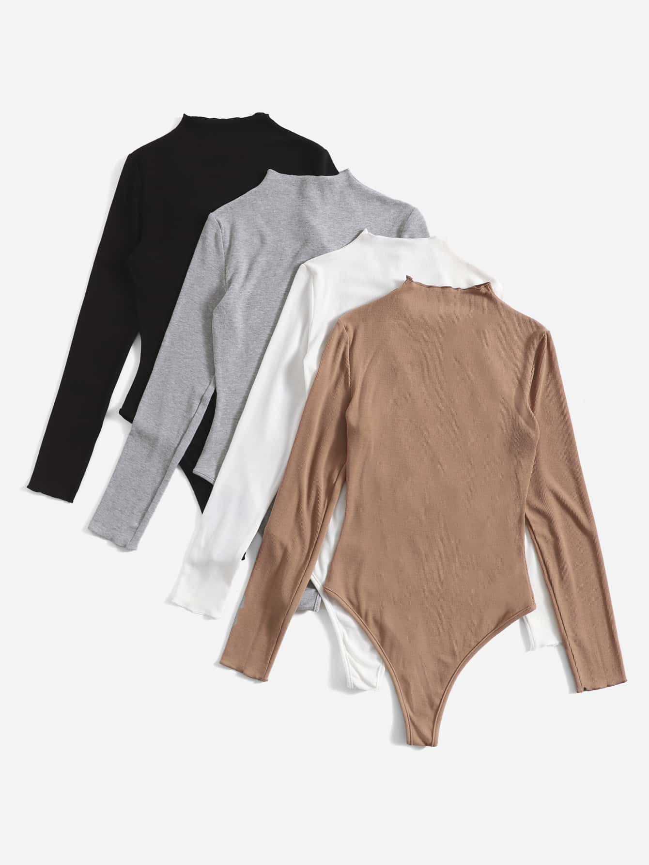 4pcs Solid Ribbed Knit Bodysuit | SHEIN