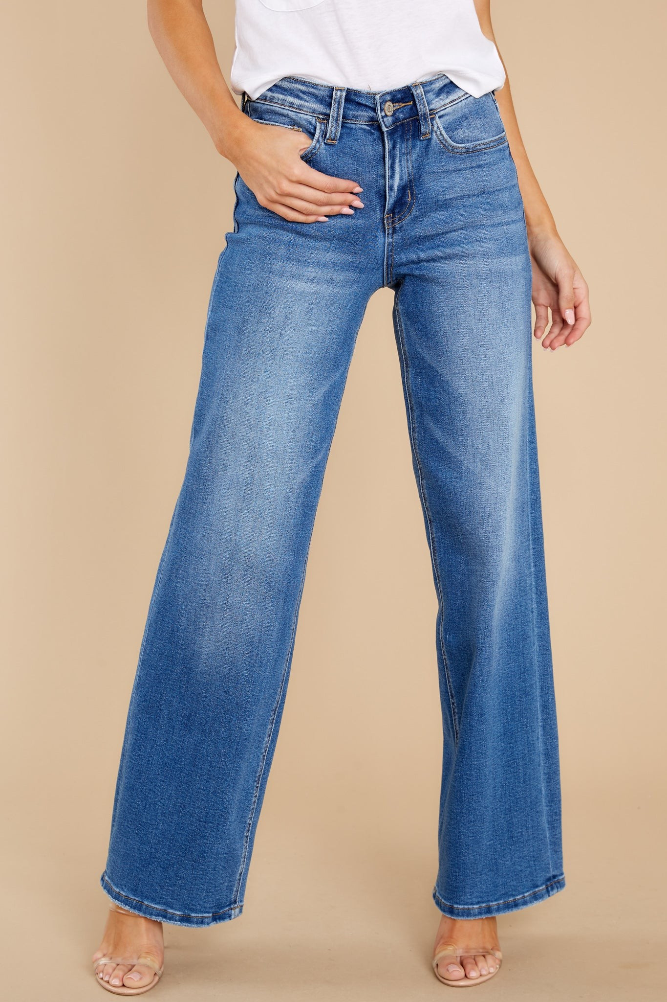 From The Ashes Medium Wash Wide Leg Jeans | Red Dress 