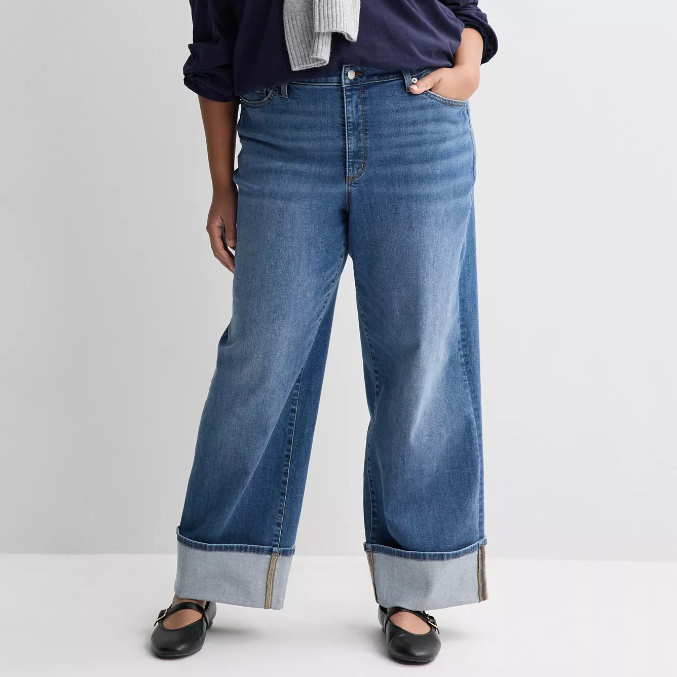 Plus Size Sonoma Goods For Life\u00ae High Rise Wide Leg Cuff Jeans | Kohl's