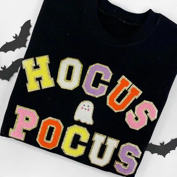 Hocus Pocus Letter Patch Crewneck Sweatshirt | United Monograms