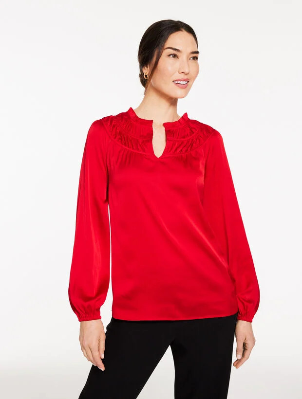 Soft Satin Charmeuse Shirred Top | Talbots