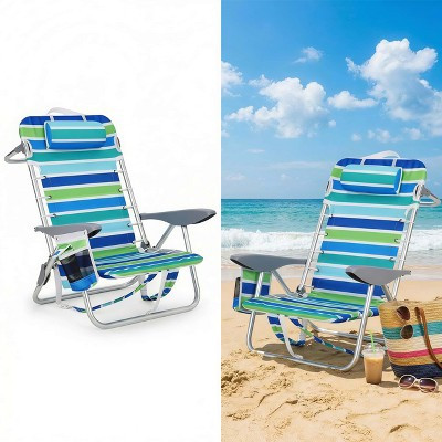 Backpack Beach Chair for Adults, 5-Position Reclining Lay Flat Folding Aluminum Sand Chairs with Cooler Pocket - 1 Pack | Target