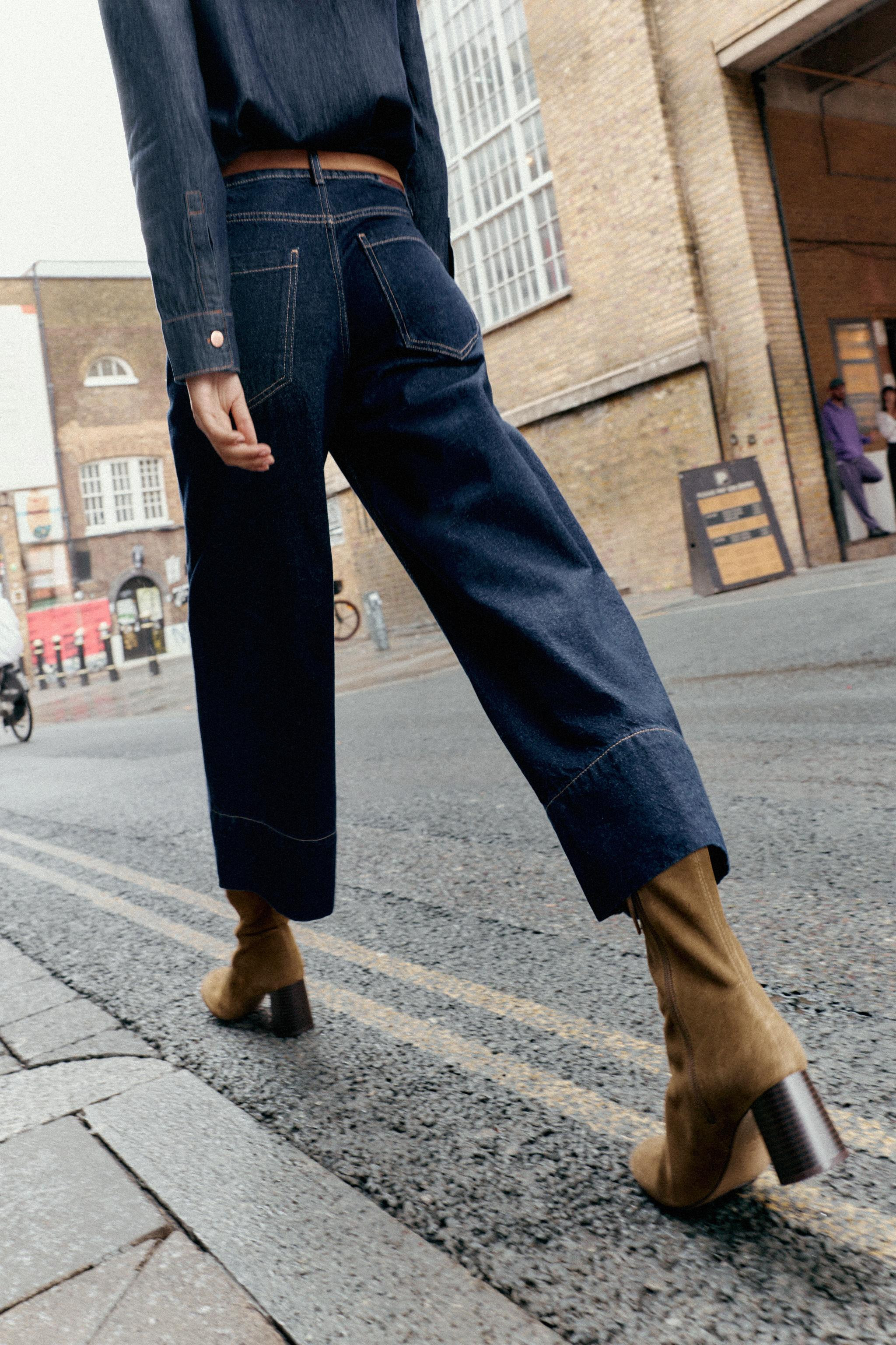 SPLIT LEATHER WIDE HEELED ANKLE BOOTS | Zara US