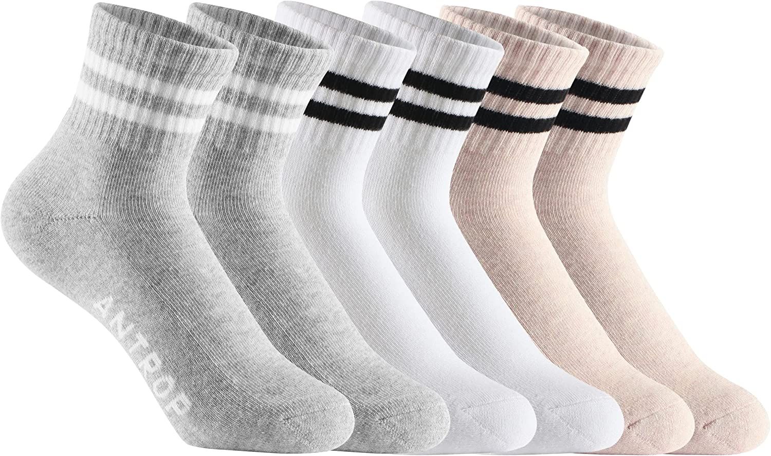 Antrop WoMen Quarter Crew Cotton Heel Tab Athletic Running Cushion Socks (6 Pairs) | Amazon (US)