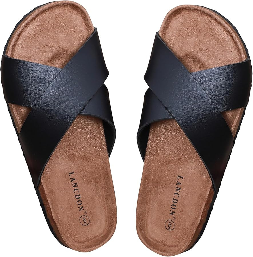 Women's Sandals Comfort Slides with Adjustable Buckle,Cork Footbed Sandals,Outdoor Beach Sandals | Amazon (US)