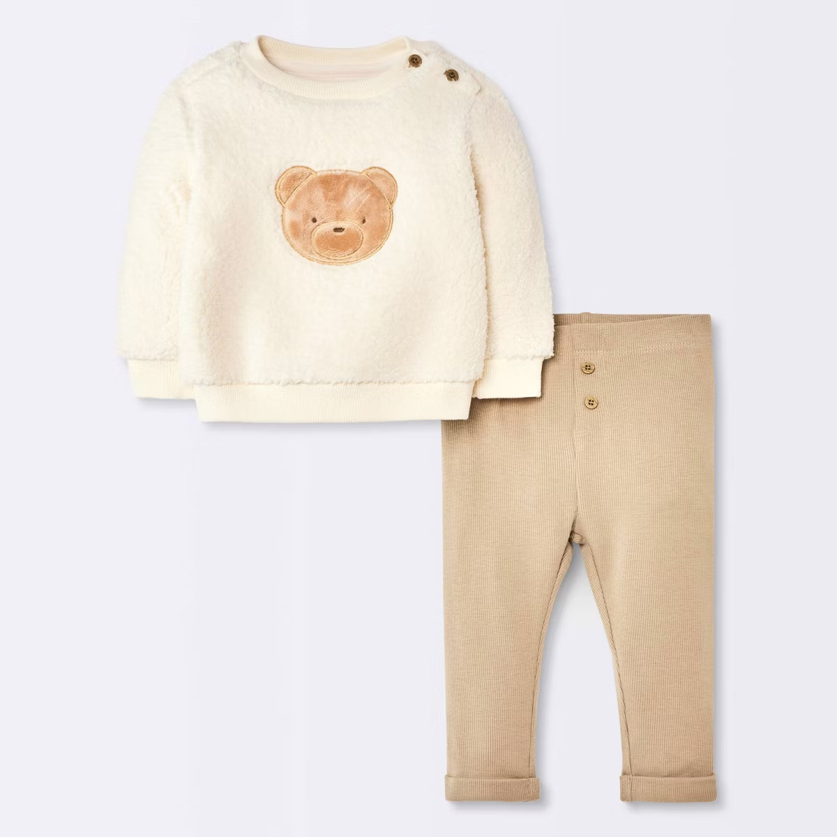 Baby Boys' 2pc Bear Faux Shearling Sweatshirt and Ribbed Pants Set - Cloud Island™ Cream | Target
