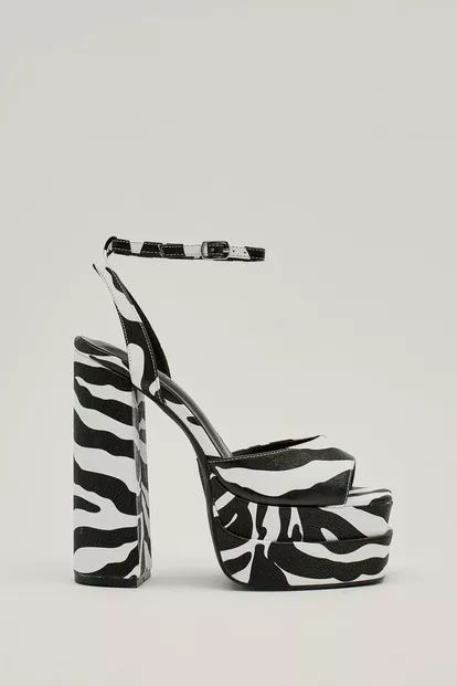 Zebra Print Platform Strappy Block Heels | Nasty Gal (US)