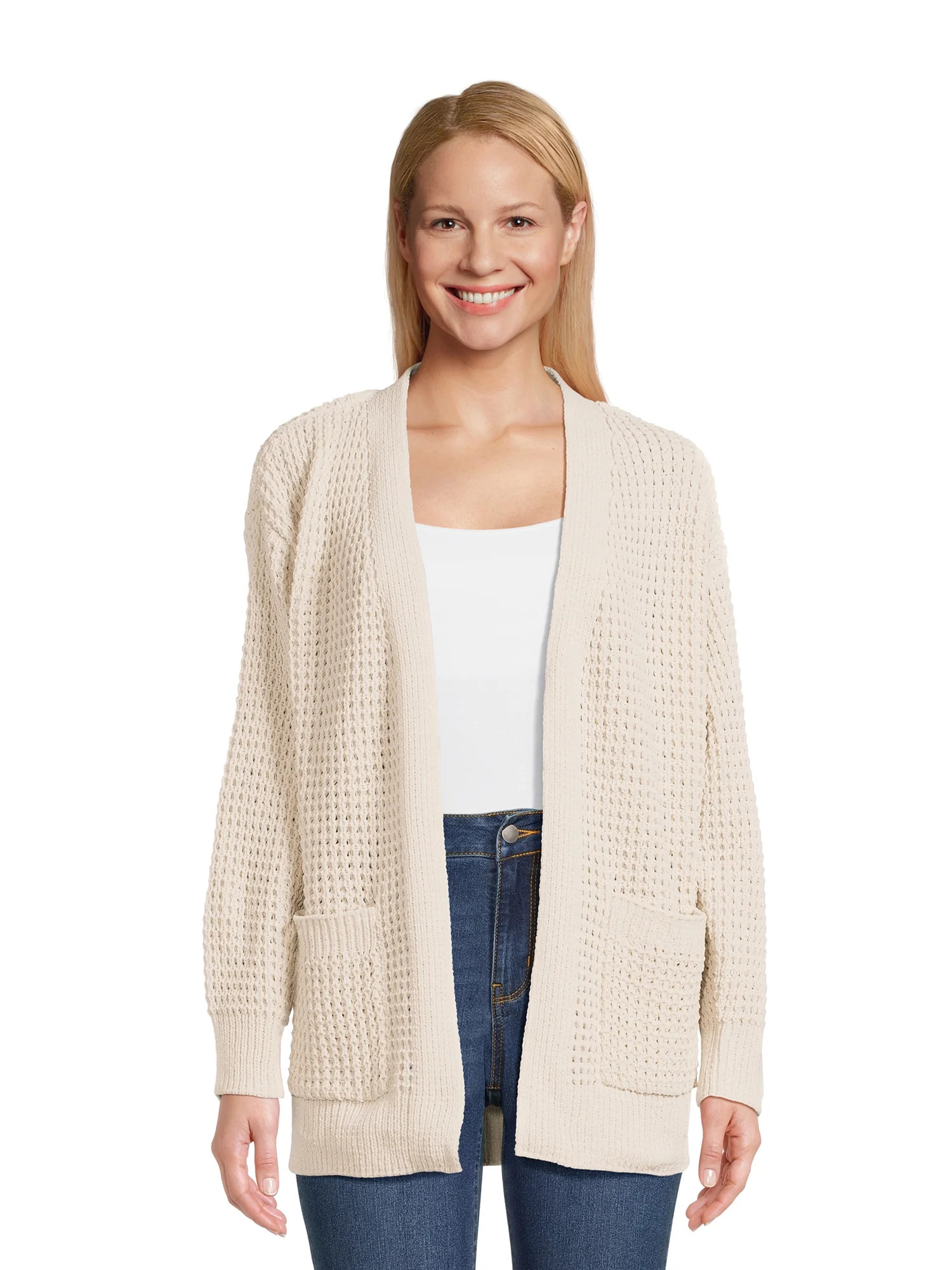 Time and Tru Women's Chenille Waffle Knit Cardigan | Walmart (US)