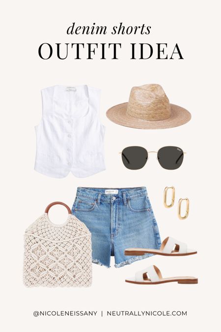 Cute casual jean/denim shorts outfit idea

// cute denim shorts outfit idea, cute jean shorts outfit, denim shorts outfit summer, jean shorts outfit summer, mom shorts outfit, summer shorts outfits, summer outfit, summer outfits, summer fashion 2024, casual summer outfit, casual date night outfit, travel outfit, vacation outfit, linen vest outfit, straw fedora hat, summer hat, sun hat, slide sandals, summer shoes, summer bag, woven tote bag, gold square hoop earrings, round sunglasses, Abercrombie, Amazon fashion, Amazon finds, neutral outfit, neutral fashion, neutral style, Nicole Neissany, Neutrally Nicole, neutrallynicole.com (5/22)

#liketkit 

#LTKItBag #LTKSaleAlert #LTKFindsUnder50 #LTKStyleTip #LTKFindsUnder100 #LTKShoeCrush #LTKTravel
