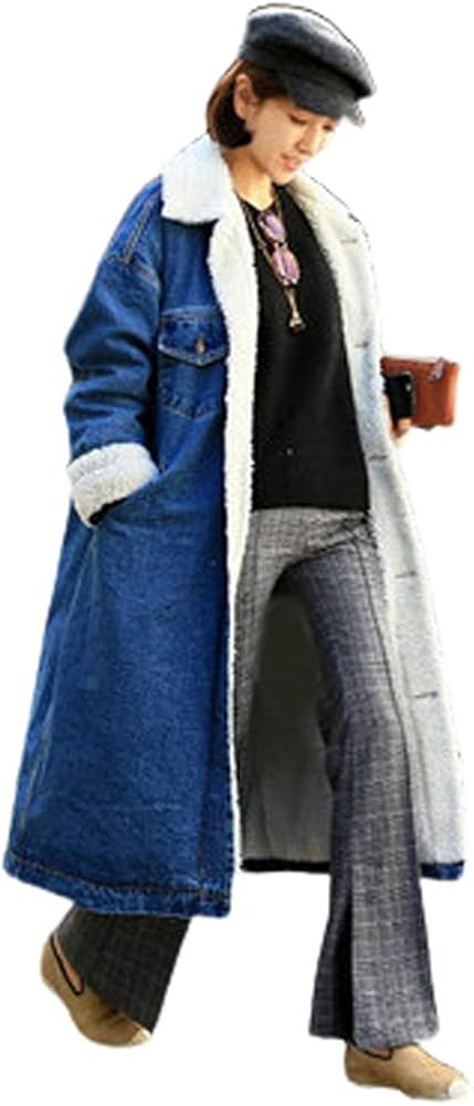 chouyatou Women's Winter Windproof Sherpa Lined Long Denim Coat Trucker Jacket | Amazon (US)