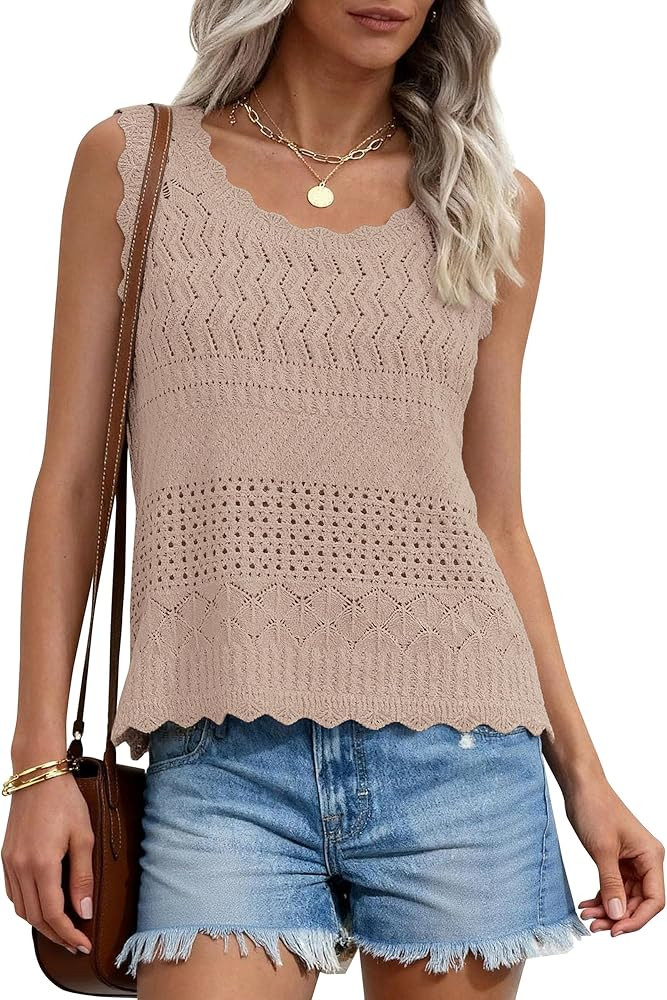 PRETTYGARDEN Womens Crochet Tank Tops 2026 Summer Spring Boho Sleeveless Cute Knit Sweater Vest T... | Amazon (US)