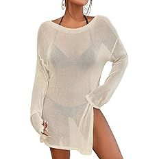 Bsubseach Crochet Cover Ups for Women Sheer Beach Tops Sexy Mesh Summer Outfit | Amazon (US)