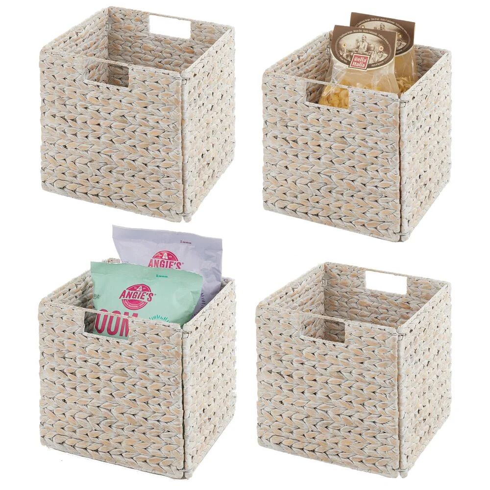 mDesign Woven Hyacinth Kitchen Storage Organizer Basket Bin, 4 Pack, White Wash | Walmart (US)