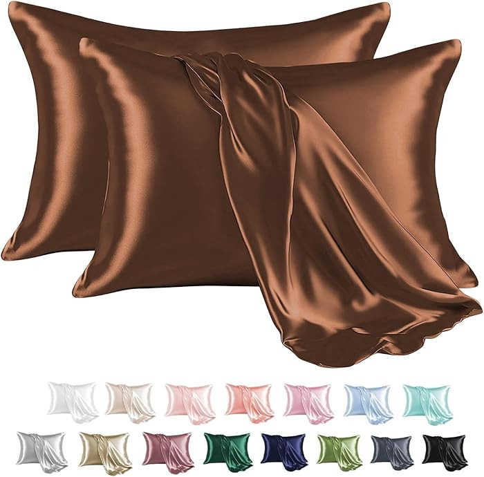 MR&HM Satin Pillowcase, King Size, 2 Pack, Brown | Amazon (US)