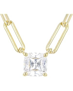 JTV Platinum or 18k Gold Plated AAA CZ Solitaire Chain Necklace - Paperclip Chain Necklace - Plat... | Amazon (US)
